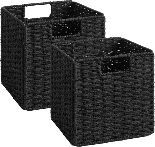 Miniatura 20 de StorageWorks Cestas de mimbre de 11 pulgadas, cubos de almacenamiento tejidos a mano con asas, cesta plegable de cuerda de papel para organizar