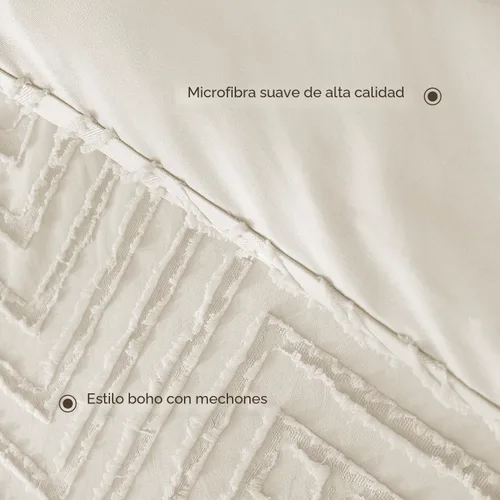 Miniatura 9 de Litanika - juego de edredón matrimonial beige, 3 piezas capitoné crema boho granja, ligero y esponjoso para todas las estaciones