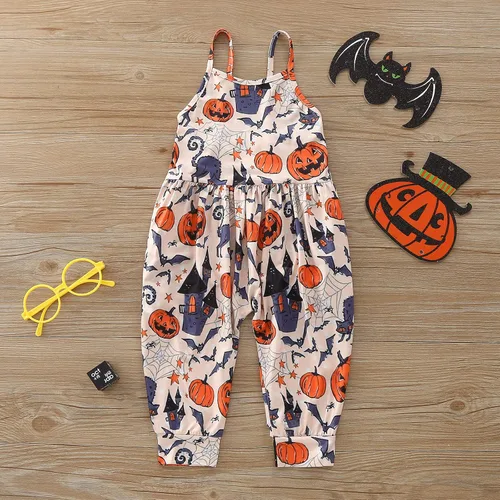 Miniatura 4 de Mameluco de verano para niñas pequeñas, con tirantes florales, pantalones de harén sueltos, pantalones de harén con bolsillos, marrón (Brown A), 3-4T
