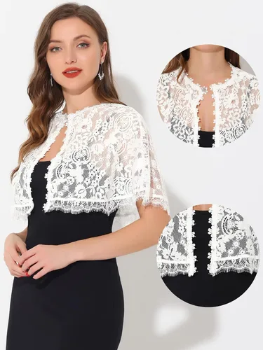 Miniatura 2 de Allegra K Chales de encaje para mujer, vestido de noche, capa de boda, bolero