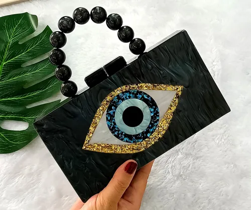 Miniatura 6 de NUSTTAL Evil Eye Clutch Purse Acrylic Clutch Marble Evening Handbag for Women with Pearl Handle