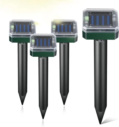 Miniatura 4 de Repelente de topos alimentado por energía solar, impermeable, repelente de ardillas, repelente ultrasónico para exteriores, estacas de vibración