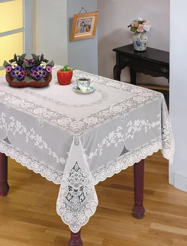 Miniatura 8 de Violet Linen Mantel de encaje de vinilo con diseño de Betenburg, blanco, 60 x 90 pulgadas, oblongo/rectangular