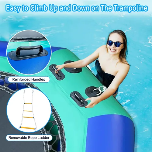 Miniatura 3 de Trampolín inflable de agua para lago, trampolín flotante de agua de 10 pies/12 pies para adultos, plataforma de natación portátil con bomba