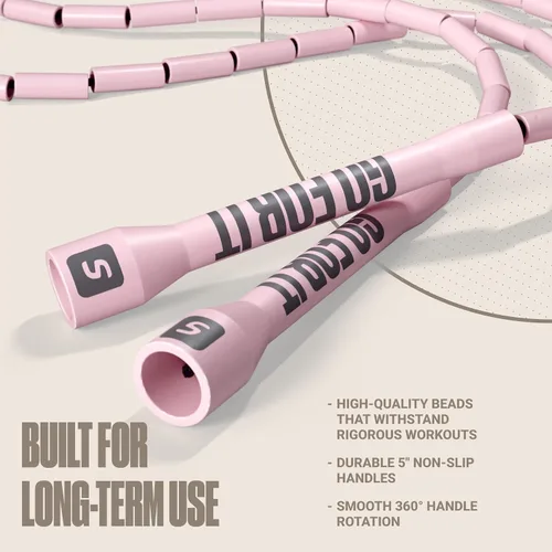 Miniatura 2 de Sportbit Elite Cuerda de Saltar con Perlas - Cuerda de Velocidad Ajustable para Fitness, CrossFit, Boxeo - Sin Enredos, Ligera Rosa
