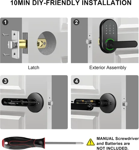 Miniatura 6 de Cerradura de puerta con teclado inteligente con asa, cerradura digital de entrada sin llave para puerta delantera, cerrojo electrónico de huellas
