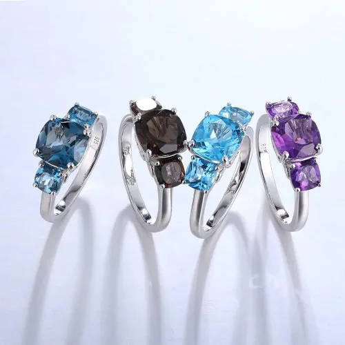 Miniatura 6 de supermodel 925 Sterling Silver Solitaire 3 Stone Statement Ring for Women 4 Cttw 8MM Natural Blue Topaz Promise Ring 18K White Gold Plated Size 6