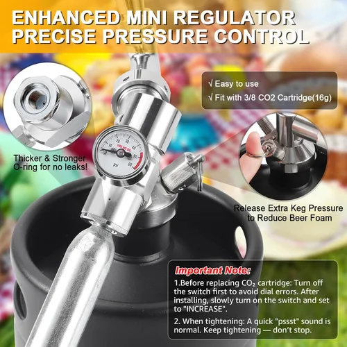 Miniatura 4 de Ferroday Growler de cerveza de acero inoxidable de 128oz 128oz, mini barril portátil de barril (negro)