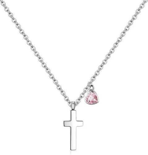 AILAAILA Tiny Cross Necklace for Girls Heart Initial Necklace Heart Birthstone Necklace Letter Stainless Steel Pendant Jewelry First Communion