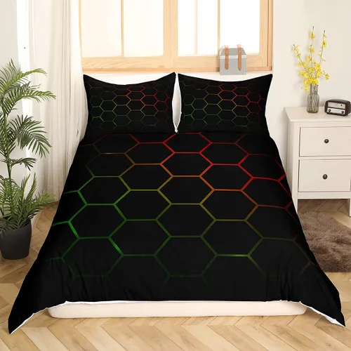 Miniatura 16 de Funda de edredón de panal para niños, hombres y niñas, juego de ropa de cama moderno con temática geométrica hexagonal, diseño de cuadrícula