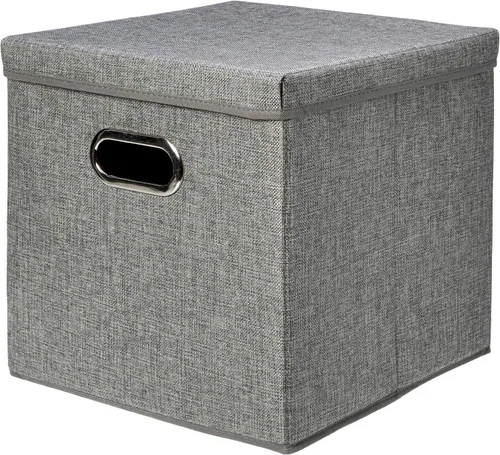 Miniatura 2 de Amazon Basics Cubo de almacenamiento plegable de tela de arpillera con tapa, apilable y resistente, gris, juego de 2