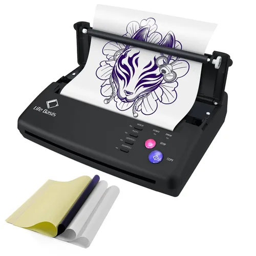 LifeBasis Impresora de plantillas de transferencia de tatuajes, copiadora térmica de tatuajes con 30 piezas de papel de transferencia de plantillas,
