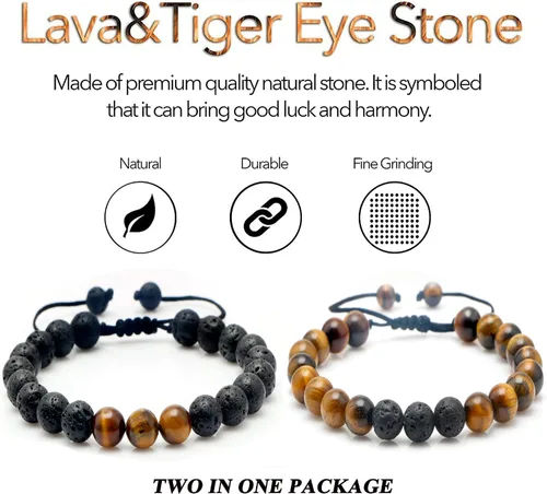 Miniatura 4 de Pulsera para hombre con diseño de ojo de tigre para hombre, novio, marido, papá, hijo, nieto, hermano, piedra natural, aniversario, Navidad