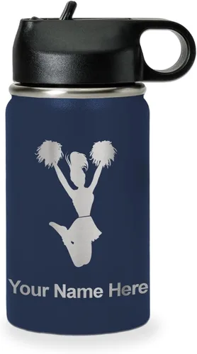 Miniatura 55 de LaserGram Botella de agua personalizada, animadora, acero inoxidable de doble pared aislada al vacío con popote superior, regalo grabado