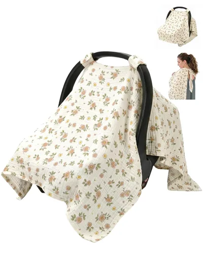 Miniatura 16 de Metplus Funda de asiento de automóvil de muselina para bebés, 100% algodón, transpirable, toldo para asiento de automóvil para verano, fundas