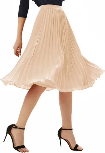 Miniatura 8 de GRACE KARIN - Falda plisada de gasa para mujer, con cintura alta y elástica, vuelo, corte acampanado y longitud por debajo de la rodilla