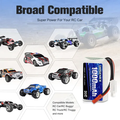 Miniatura 6 de 2S Lipo Batería 7.4V 1000mAh 35C (Burst 70C) Batería recargable RC con enchufe JST compatible con WLtoys RC Cars A949 A959 A969 A979 K929