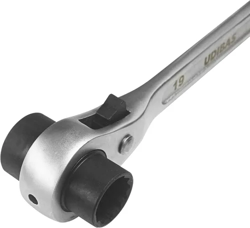 Miniatura 7 de 19 mm × 22 mm (o 3/4" x 7/8") Llave de trinquete de podger de doble extremo con carraca de 12 puntos de grado profesional para andamio, plata