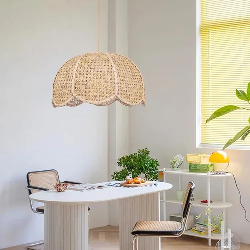 Miniatura 3 de Arturesthome Lámpara Colgante de Ratán Tejido de 1 Luz, Candelabro de Techo en Forma de Flor Tejido a Mano, Pantalla de Lámpara Colgante Hecha a
