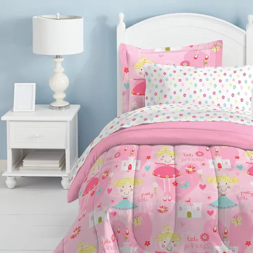 Miniatura 44 de dream FACTORY - Juego de edredón de microfibra ultrasuave para niñas, color rosa, tamaño individual, diseño de princesa mágica Princesa Mágica Rosa