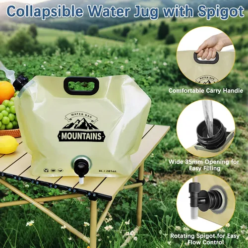 Miniatura 3 de Jarra de agua plegable de 2.1 galones con espita, bolsa de agua portátil sin BPA, bolsas de agua plegables para senderismo al aire libre, viajes