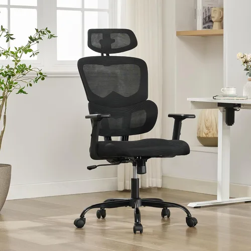 Miniatura 9 de Silla de oficina ergonómica, sillas de escritorio de oficina de malla para el hogar, silla de oficina con respaldo alto de 330 libras, silla Beige