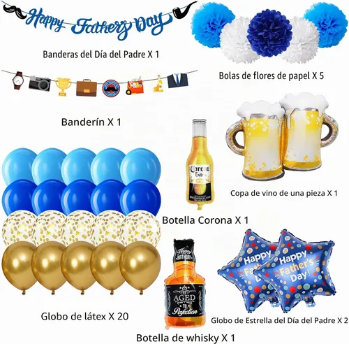 Miniatura 2 de Decoraciones de fiesta del día del padre: globos del día del padre, pancarta, flores de papel, adornos en espiral para telón de fondo de fotos