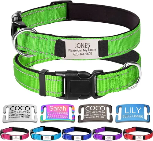 Miniatura 9 de Collares de perro personalizados, collar de perro con etiquetas de identificación de placa de nombre grabadas, collar de nailon ajustable Rosa