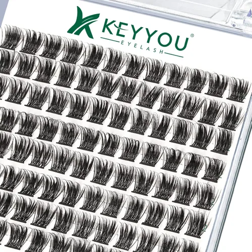 Miniatura 63 de KEYYOU Racimos de pestañas, 96 piezas de extensiones de pestañas DIY, rizado D de 16 mm, negro, realista, no irritante, fácil de colocar en casa