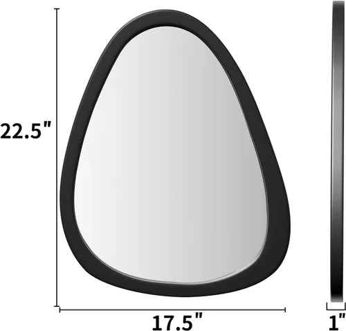 Miniatura 6 de Espejo de pared irregular de 22.5" x 17.5", espejo con marco de madera negra, espejo de pared asimétrico para sala de estar, dormitorio, baño