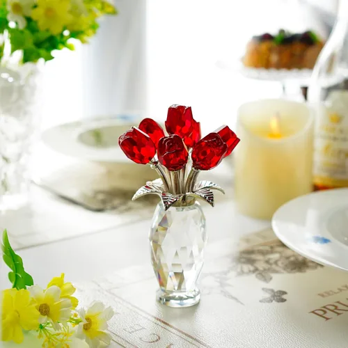 Miniatura 2 de H&D HYALINE & DORA Figura de flor de rosa de cristal, adorno de ramo de flores de vidrio, regalo de rosa de vidrio para Navidad, Día de la Madre
