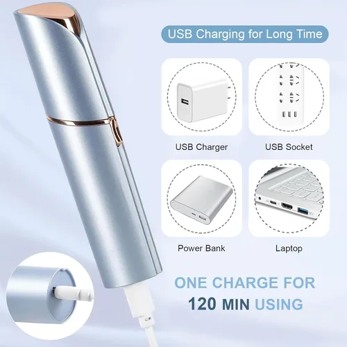Miniatura 4 de innobeaut Depilación facial para mujeres, removedor de vello facial eléctrico sin dolor para cara, labios, barbilla con USB recargable, azul con 3