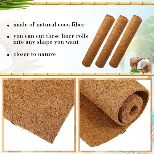 Miniatura 3 de Jetec Revestimientos de coco para macetas, 12 x 120 pulgadas, cesta de flores de coco natural, alfombra de reptiles, tapete de fibra, decoración