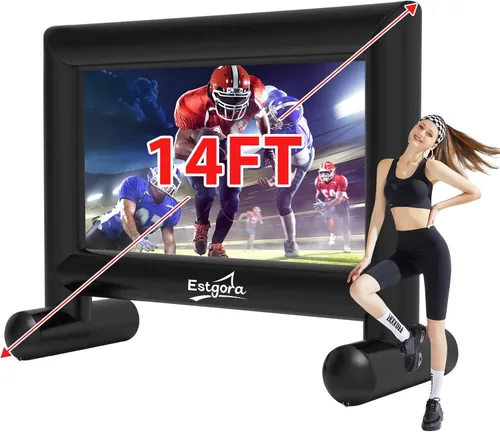 Estgora Pantalla de cine inflable de 14 pies para exteriores, pantalla de proyector inflable para pantallas de proyección delanteras y traseras