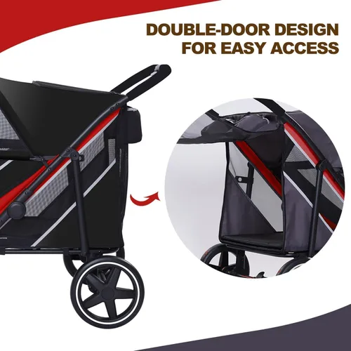 Miniatura 3 de Cochecito grande para perros de 4 ruedas para perros medianos o 2 perros, plegable con un solo clic, malla transpirable grande y techo solar