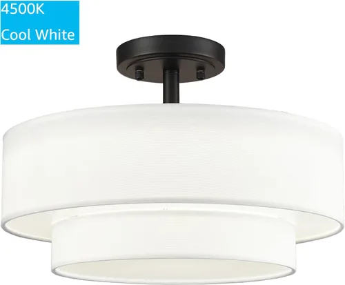 Miniatura 6 de DAYCENT Lámpara de Techo Semiempotrada de Tambor Negro Estilo Granja Moderno Regulable Lámpara LED de Techo 30W 3000K/4500K/5500K Pantalla de Tambor