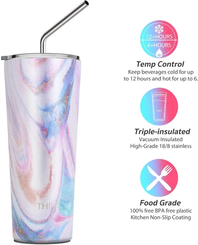 Miniatura 3 de THILY Vaso de café de acero inoxidable de 26 onzas, taza de viaje con triple aislamiento con tapa a prueba de salpicaduras, para bebidas heladas