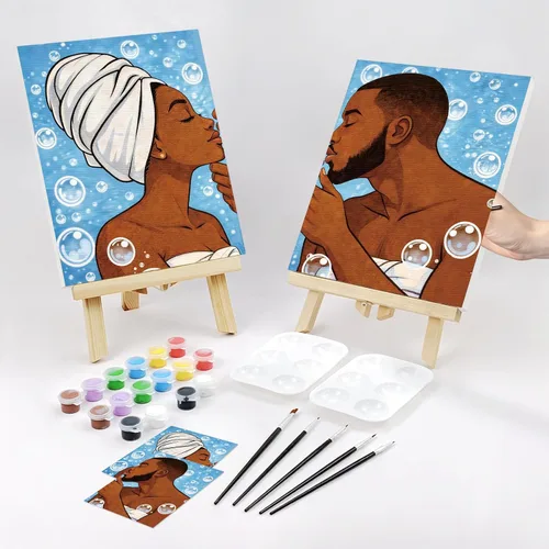 Miniatura 2 de Nuberlic Paquete de 2 batas de baño para parejas, kits de pintura de lienzo predibujados para adultos, pareja, sorbo y pintura, cita nocturna