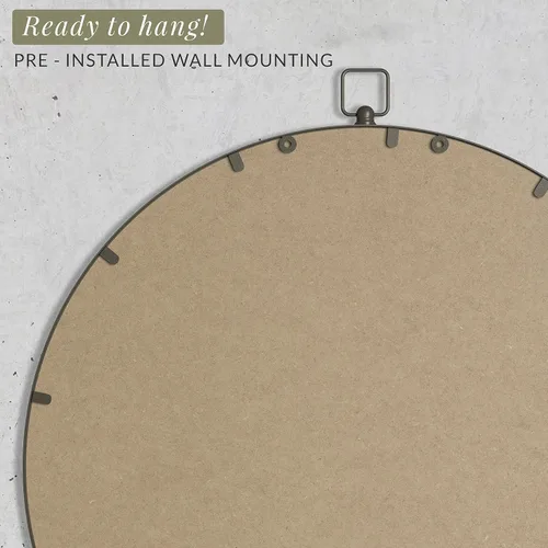 Miniatura 7 de Barnyard Designs Espejo redondo de pared de tocador de baño de 24 pulgadas con colgador de cerradura, marco de metal circular para dormitorio