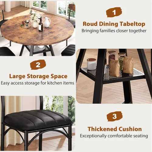 Miniatura 7 de Juego de mesa de comedor redonda para 4, mesa de cocina y sillas para 4, mesa circular redonda con pedestal para comedor cena mesa auxiliar, 5