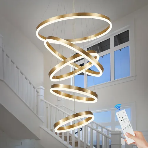 Miniatura 19 de Benkut Lámpara colgante LED moderna D24 pulgadas, color negro dorado, lámpara LED circular regulable, 1 anillo con control remoto, luz colgante