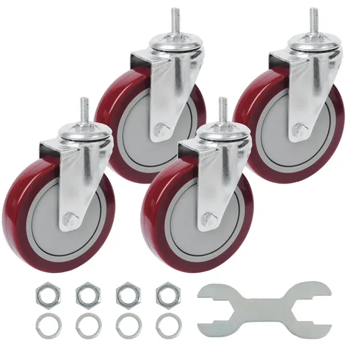 Miniatura 9 de Finnhomy Ruedas giratorias de 2 pulgadas, ruedas de vástago roscado resistentes de 3/8 a 16 x 1 con freno, juego de 4 ruedas de poliuretano de alta