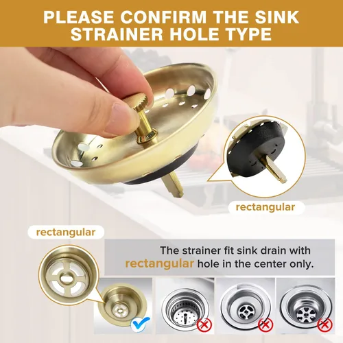 Miniatura 5 de 2 coladores dorados de repuesto para fregadero estándar de 3-1/2 pulgadas, tapón de fregadero de acero inoxidable 304