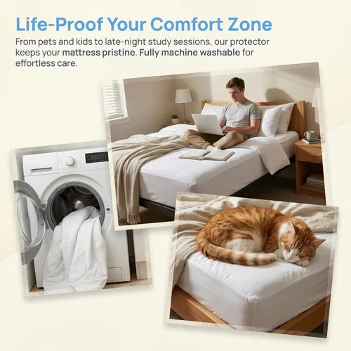 Miniatura 4 de Protector de colchón impermeable tamaño King con cremallera, (9 a 12 pulgadas de profundidad), funda de cama de primera calidad, funda de colchón