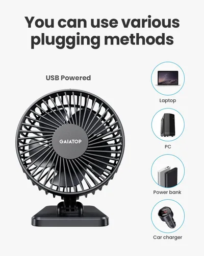 Miniatura 8 de Gaiatop - Ventilador de escritorio USB, pequeño pero potente, personal, portátil, silencioso, de 3 velocidades, mini ventilador de mesa ajustable