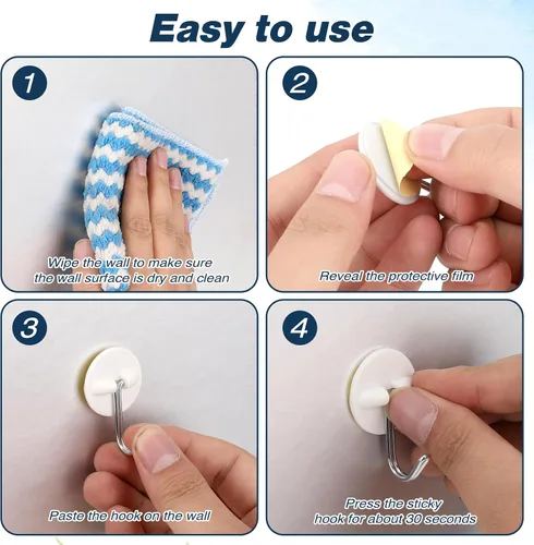 Miniatura 4 de 24 ganchos redondos de plástico, pequeños ganchos autoadhesivos para colgar, blanco, impermeable y a prueba de aceite para utensilios de cocina