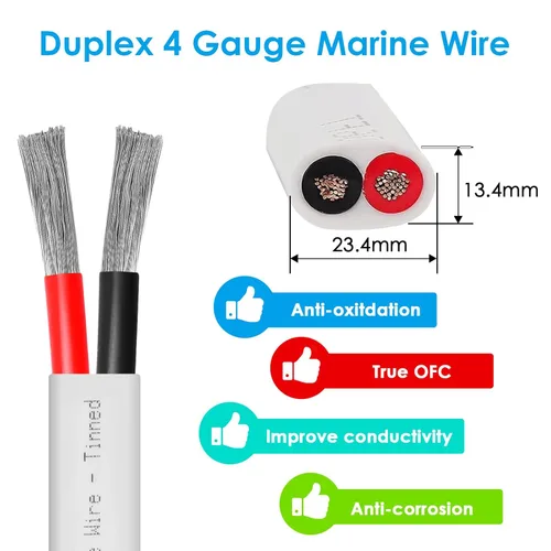 Miniatura 2 de Cable marino dúplex de calibre 4, cable de cobre estañado para barco, 50 pies 4 AWG estándar USA OFC alambre de cobre libre de oxígeno