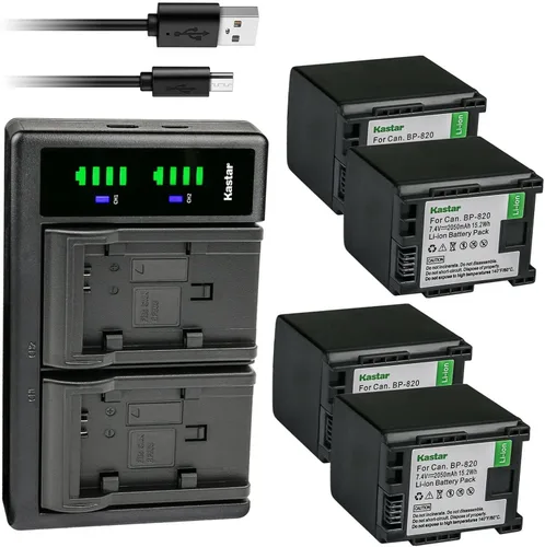 Kastar Paquete de 4 baterías y cargador USB LTD2 compatible con Canon BP-820, Canon XA45, XA50, XA55, VIXIA HF G21, VIXIA HF G30, VIXIA HF G40,