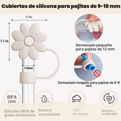 Miniatura 2 de 6 fundas de silicona para popotes Stanley Cups de 30 y 40 onzas, tapas de paja de flores a prueba de polvo, protectores reutilizables para popotes
