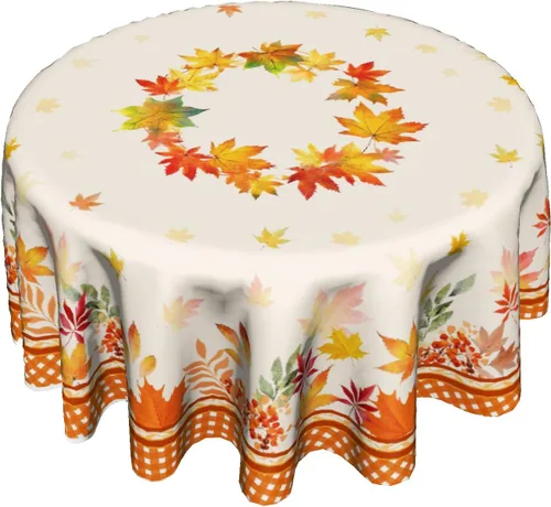 Miniatura 12 de Giwawa Mantel redondo de calabaza de otoño de 60 pulgadas, lavable, tela de poliéster impermeable, decorativo, para fiestas en el hogar